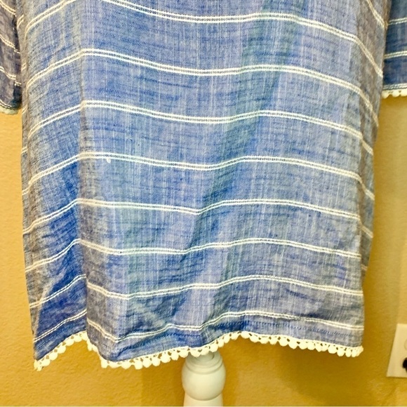 Tunic Top S / XS Fresh Produce Blue White Embroidered Detail Viscose Ties - Picture 3 of 16